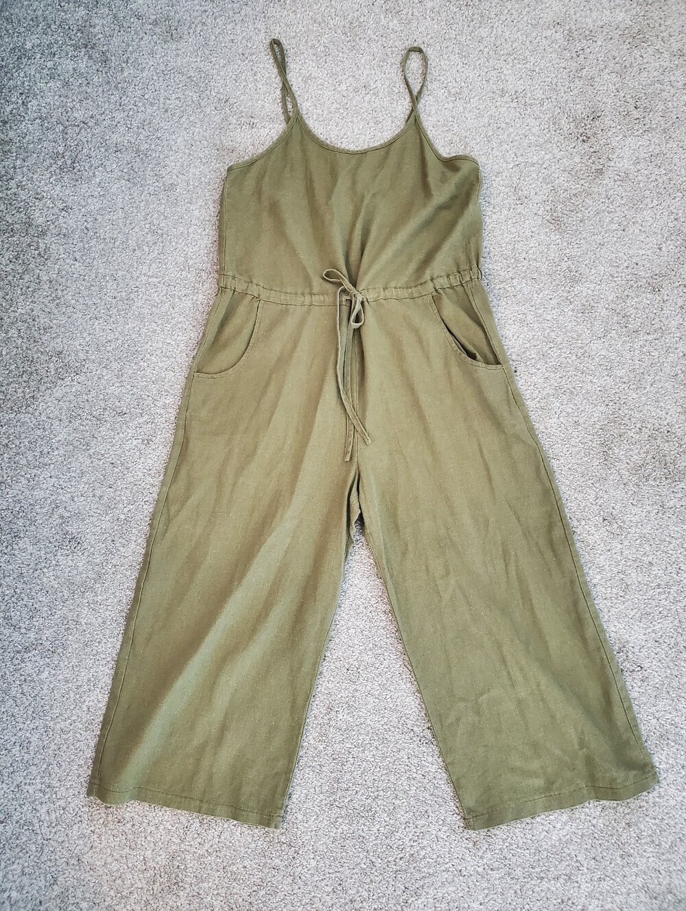 OAK + FORT Comfortable, Soft Olive Green Wide Leg Jumpsuit Romper With Pockets